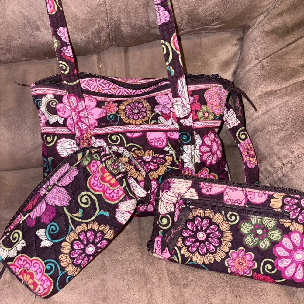 Vera Bradley Floral Shoulder Bag Set - Pink and Brown